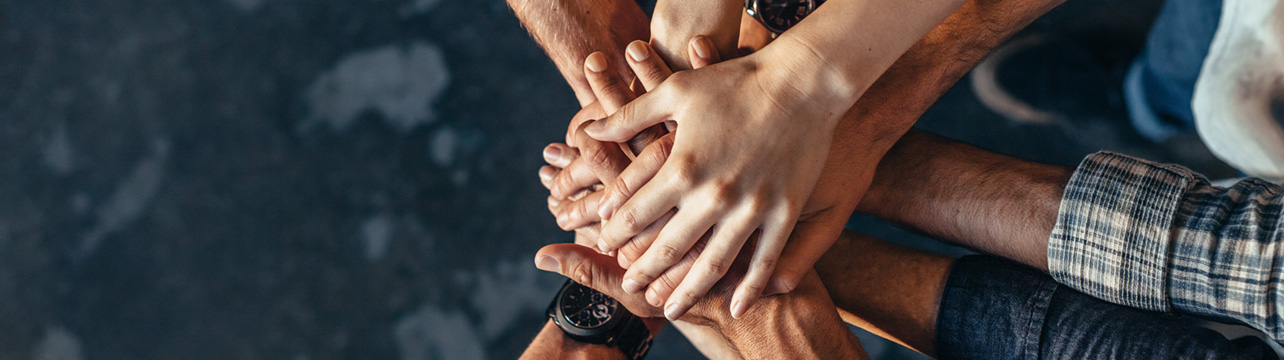 The image of people joining hands describes the value LG places in diversity and teamwork